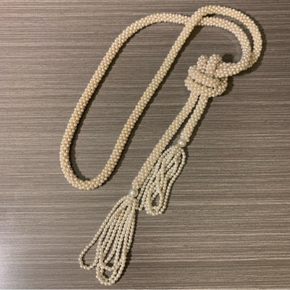 Vintage Pearl Lariat Flapper Necklace